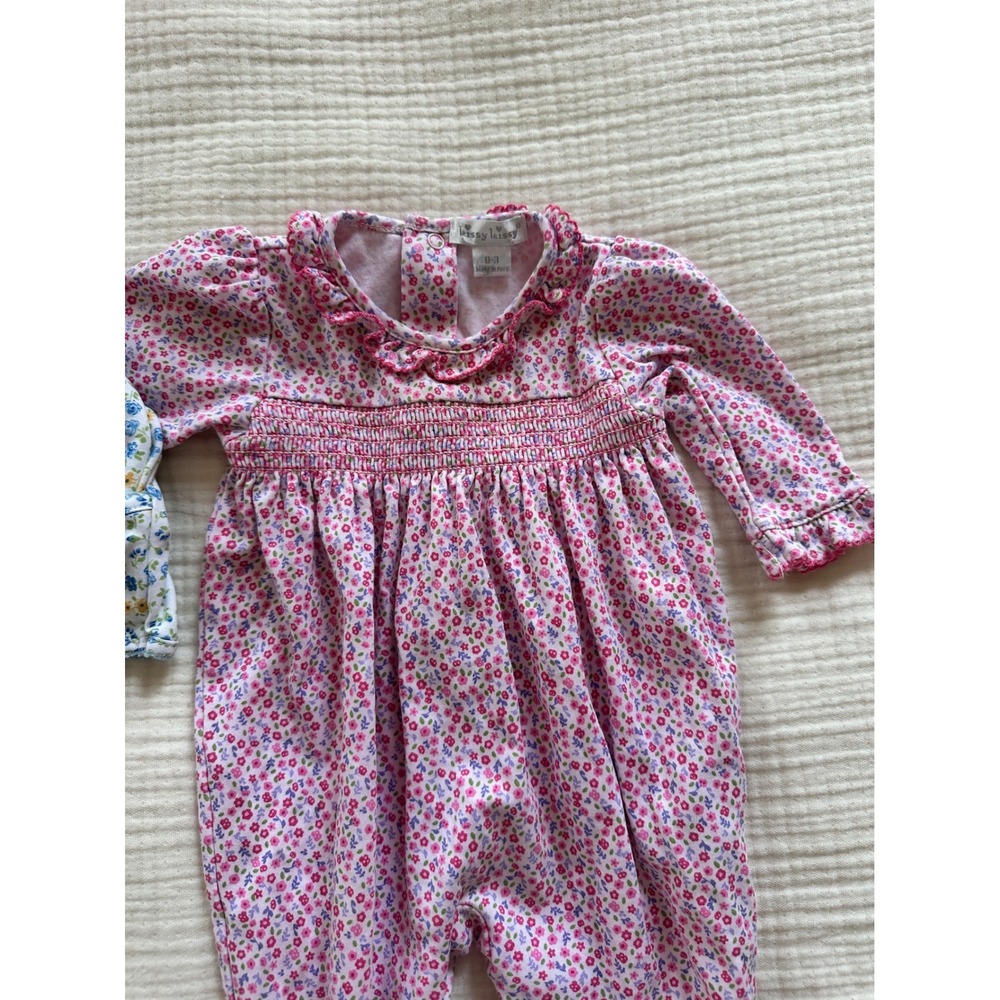 Kissy Kissy Baby Girl Floral Footie Pajamas Gown Smocked Bundle Pink Blue 0-3 - Picture 5 of 6